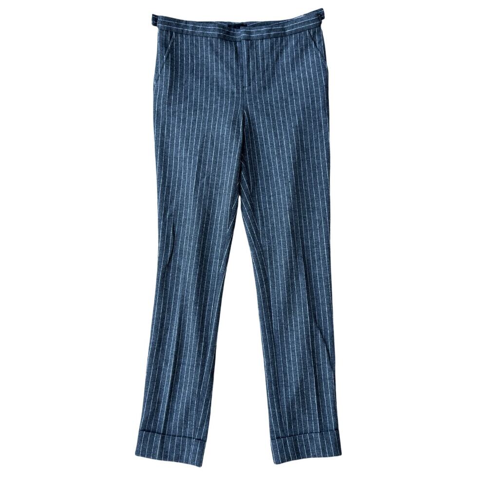 ATM Gray Pinstripe Skinny Buckle Waist Ankle Pants Size 2 Wool Blend